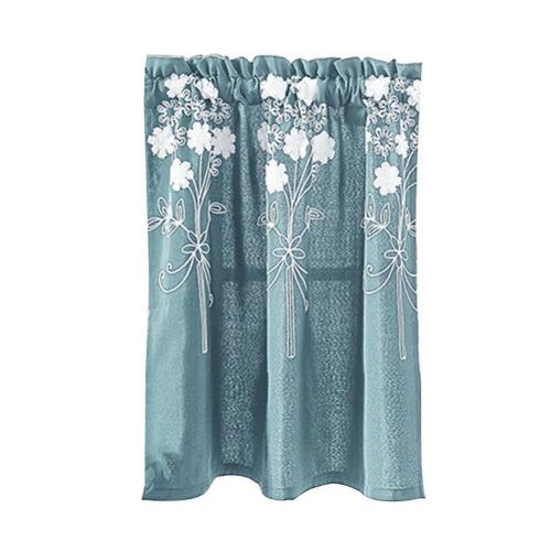 Solid Color Flower Pattern Kitchen Short Curtain Valance Drape Window Home Decor: Blue / S
