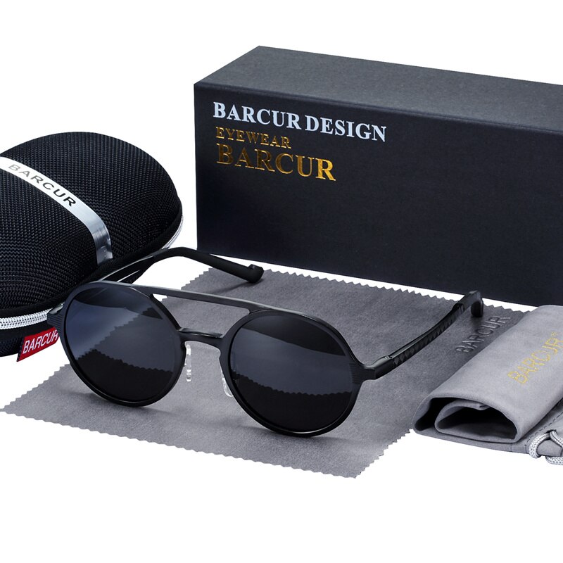 BARCUR rétro aluminium magnésium lunettes de soleil polarisées Vintage accessoires lunettes femmes lunettes de soleil conduite hommes lunettes de soleil rondes: Black Original
