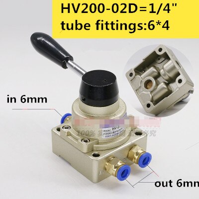 HV200-02D 3 Position 1/4" BSPT Hand Operated Pneumatic Valve Rotary Manual Control+TUBE FITTING 6,8,10,