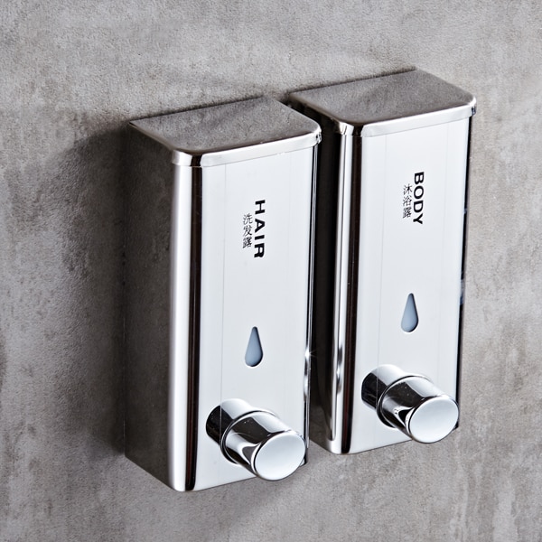 Bathroom Hand Soap Set Dispenser Chrome Stainless Steel Luquid Soap Saver Shampoo Dispenser Wall Mounted Detergent Dispensers