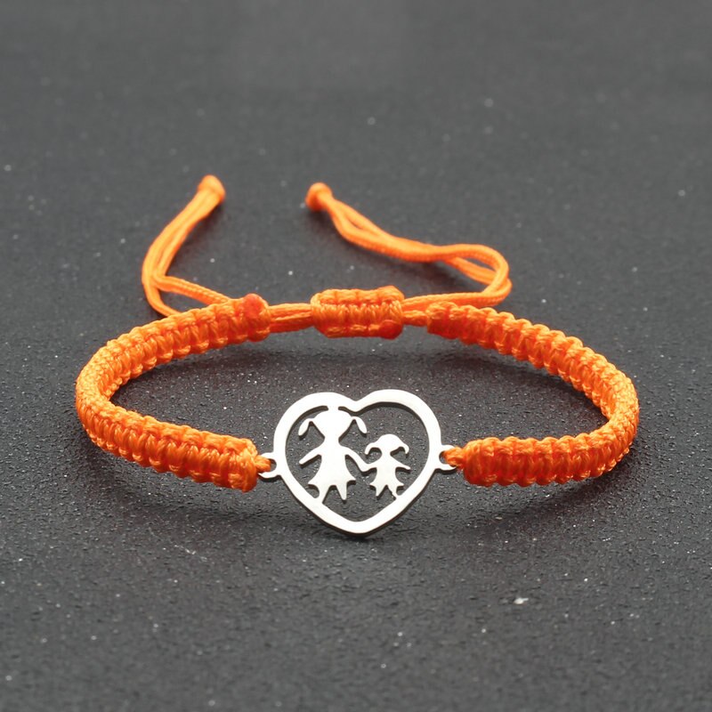 Ręcznie plecione liny bransoletka ze stali nierdzewnej w kształcie serca matka i córka uroku bransoletki dla kobiet biżuteria mankiet Pulsera: Orange