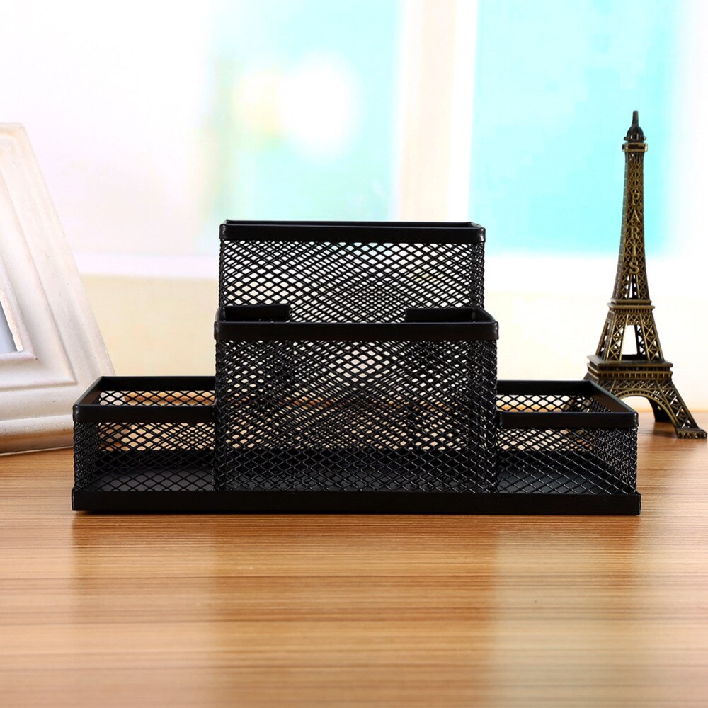 Zwart Cube Metalen Stand Mesh Stijl Pen Potlood Heerser Houder Bureau Organizer Opslag