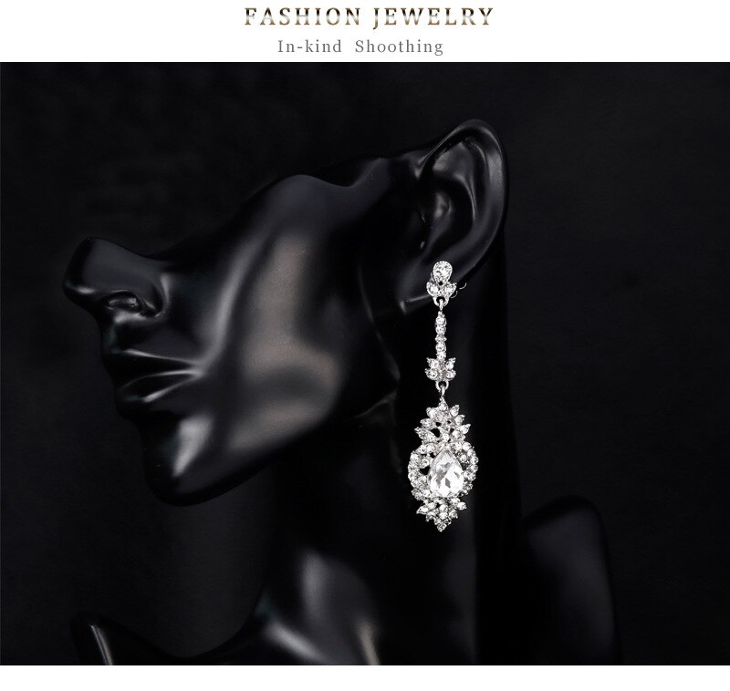 Crystal Zirkoon Wedding Oorbellen Voor Vrouwen Koreaanse Mode Strass Bridal Lange Dangle Oorbellen Sieraden BA050: BA178-silver