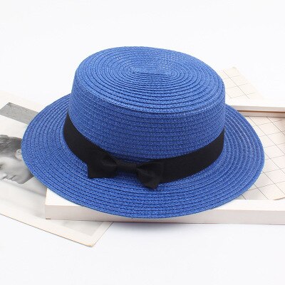 Sombrero de playa Simple de verano para mujer, sombreros casuales para mujer, corbata de lazo con borde plano, sombrero de paja para niñas, sombrero de Sol para deportes de natación, para adultos: Royal blue