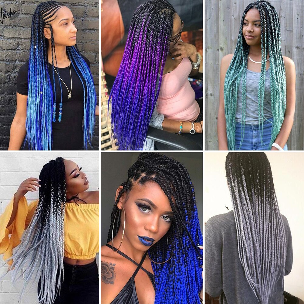 19 Color Ombre Box Crochet Hair Braids 24 Inch Zizi Synthetic Hair Extension For Braids Kanekalon Braiding Hair Pre Stretched
