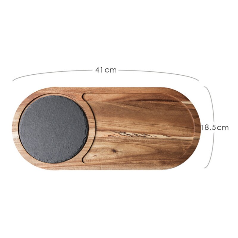 Plato de aperitivo de madera maciza, bandeja de madera para Pizza, plato de pan de pizarra negra, plato de madera para carne de repostería, plato de comida japonesa: Ellipse