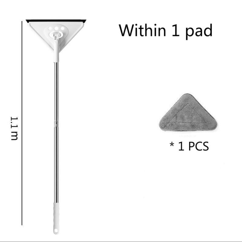 Driehoek Mop Voor Wassen Glazen Plafond Dust Cleaning Zuigmond Keuken Muur Platte Vloeren Windows Telescopische Ruitenwisser Borstel Huishouden: 1.1M within 1 pad