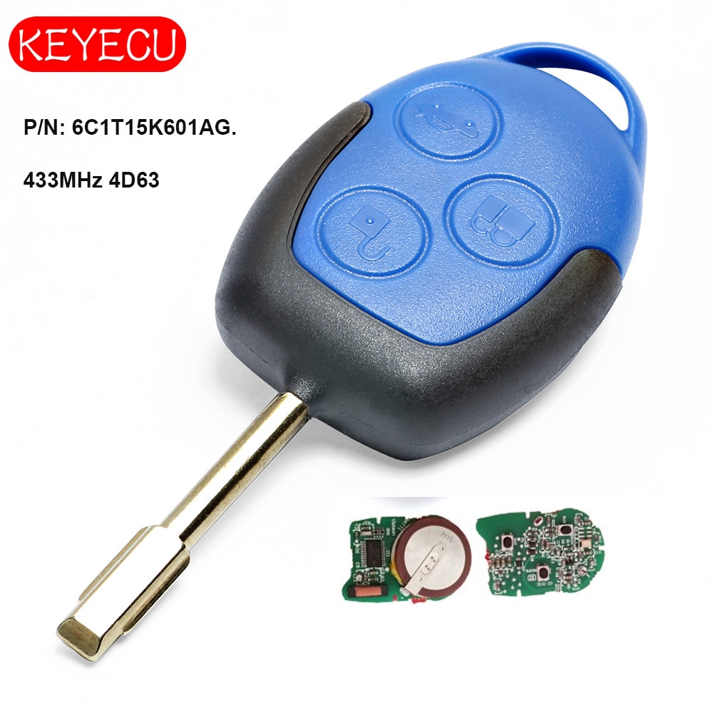 Keyecu Aftermarket Afstandsbediening Sleutelhanger 3 Knop 433 Mhz 4D63 Chip Voor Ford Transit Wm Vm 2006 FO21
