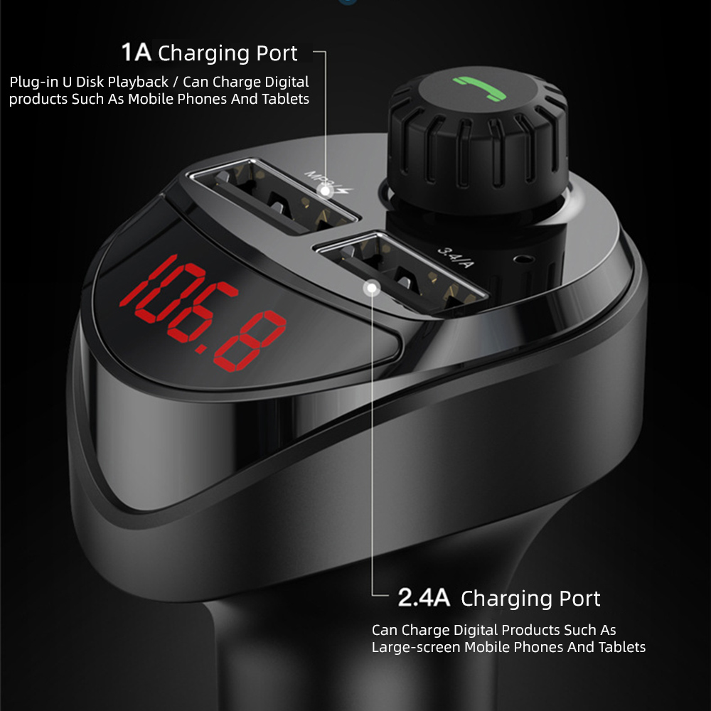 Bluetooth-autoladegerät mit 4.2 mp3- player-anschluss und dual-usb-anschluss für iphone 11 pro, display mit spannungsüberwachung, freisprechfunktion und multifunktions-universalfunktion