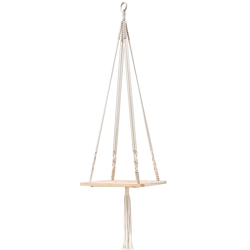 Macramé plank plantenhanger binnen hangende plantenbak mand houder woondecoratie katoenen touw 45 inch: Default Title