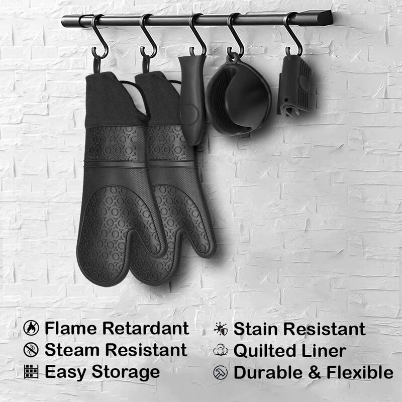 Nhbr Extra Lange Siliconen Ovenwanten En Pot Houders Sets Hittebestendige Ovenwanten Met Gewatteerde Voering Mini Oven Handschoenen