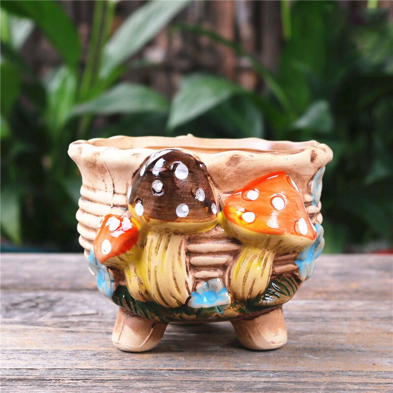 Strongwell Home Decoration Planter Mushroom Stoneware Succulent Flower Pot Living Room Decoration Planter Vintage Handicrafts