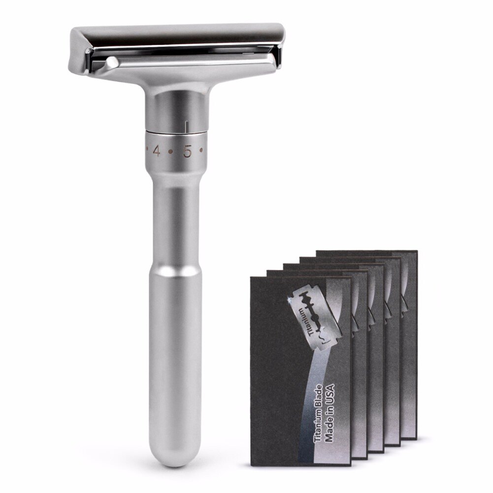 Adjustable Safety Razor Double Edge Classic Mens Shaving Mild to Aggressive 1-6 File Hair Removal Shaver it with 5 Blades Razor