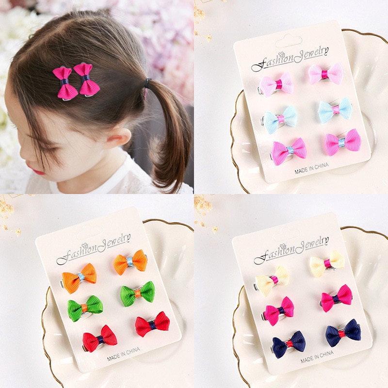 6 teile/paket Gemischt Farbe Bowknot freundlicher Baby freundlicher Haar Clip Bogen Stift Haarspange Haarnadel Ornament Zubehör Für Mädchen