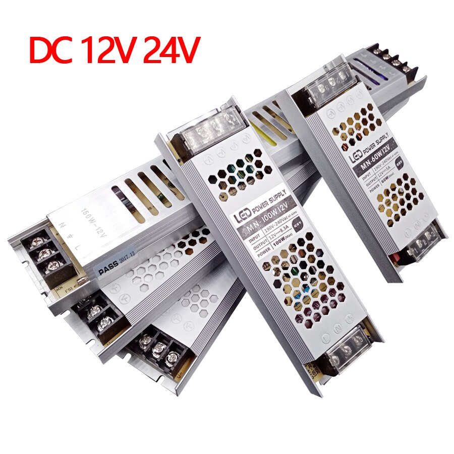 Ultra fino led fonte de alimentação dc 12v 24v 60w 100 150 200 300 transformadores ac 220v 12v 24v fonte de alimentação led driver led tira