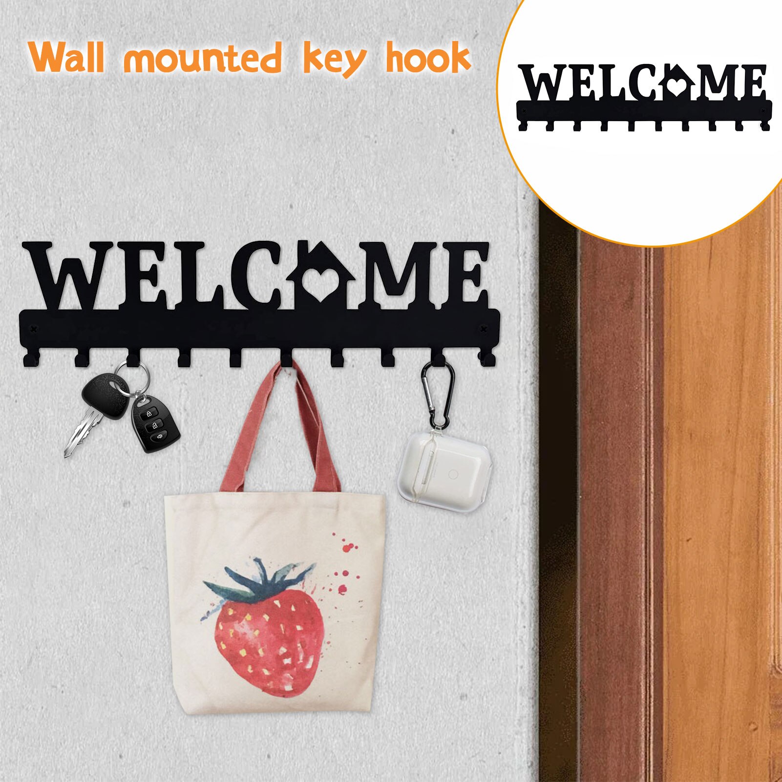Metal Key Holder 10 Key Hooks Wall Decoration Wall Mounted Entryway Key Shelf Key Rack For Kitchen Wall Entryway Bathroom Living