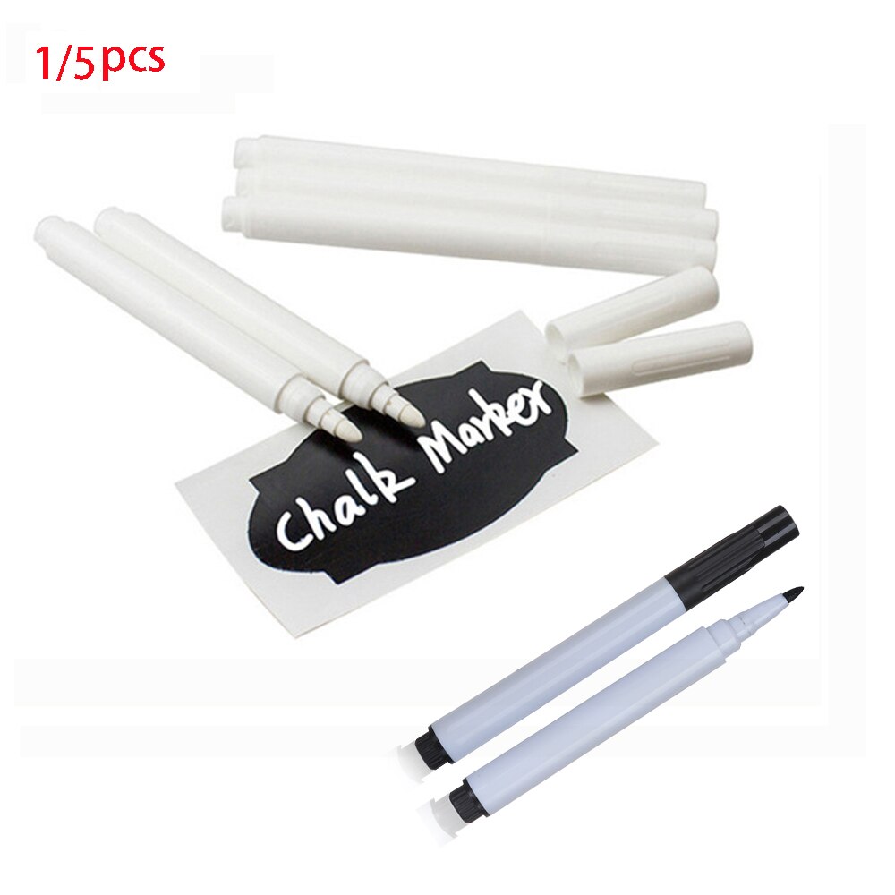 1/5Pcs Zwart Wit Liquid Chalk Pennen Voor Kinderkamer Blackboard Muursticker Keuken Jar Fles Etiketten verwijderbare Mark Pennen