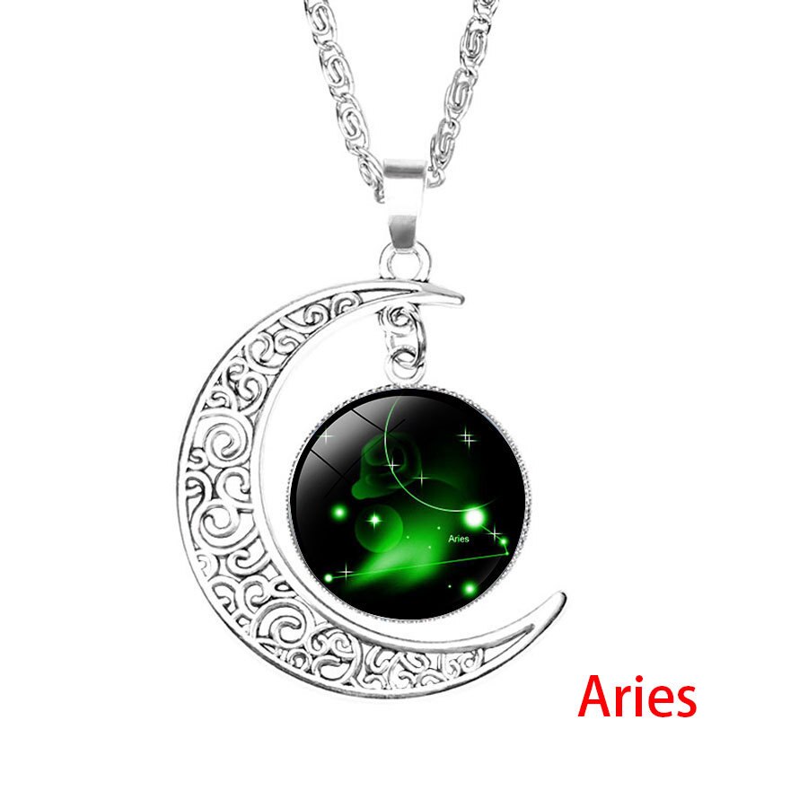 12 Zodiac Sign Pendant Necklace Glass Cabochon Double Galaxy Constellation Horoscope Astrology Necklace For Women Men Jewelry: 12