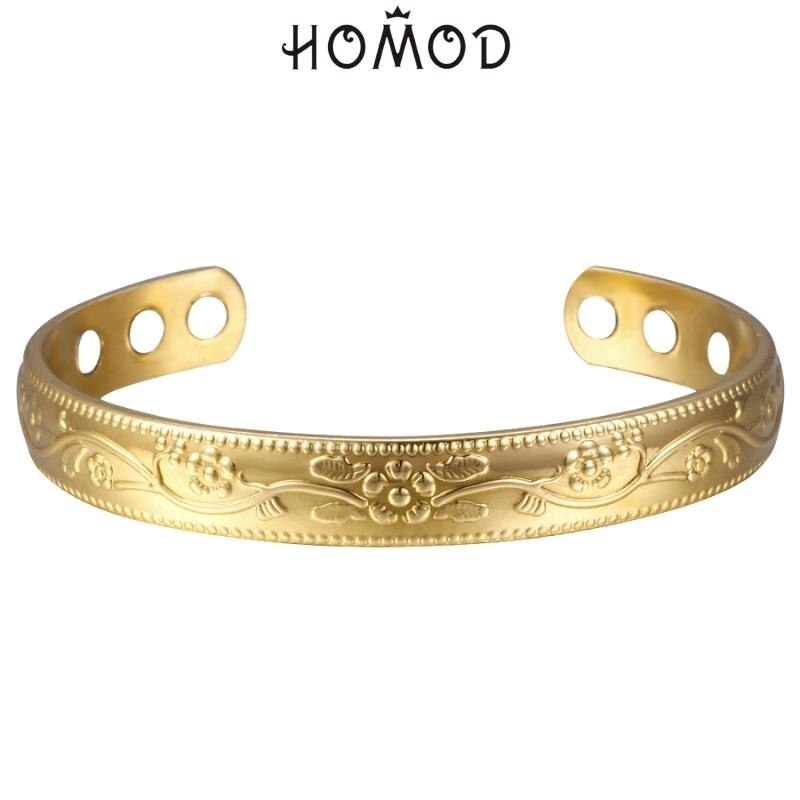 HOMOD – Bracelet en cuivre magnétique à motif doré, bijoux de guérison, biothérapie, soulagement de la douleur de l&#39;arthrite