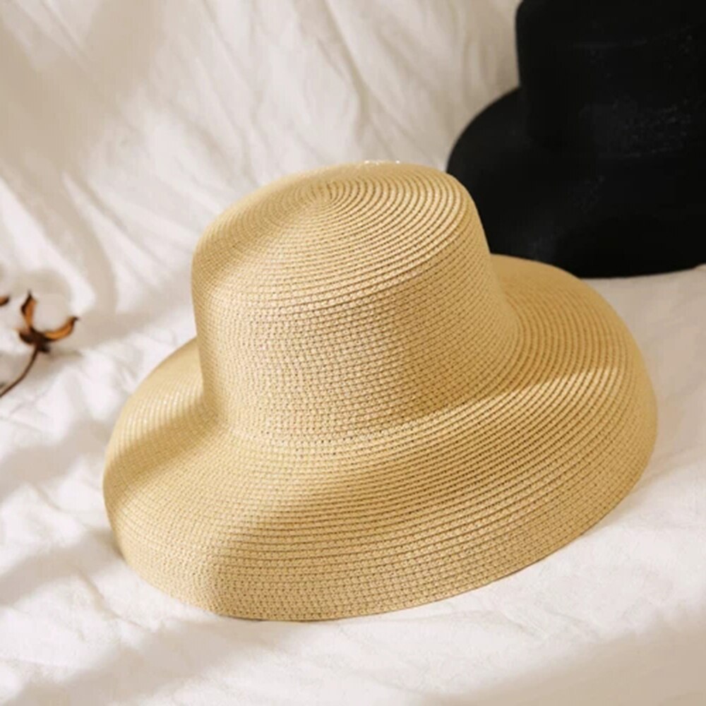 Sorte solhatte bucket cap til kvinder sommer stråhat flad top kvindelig strandhat panama hatte chapeu feminino: 3