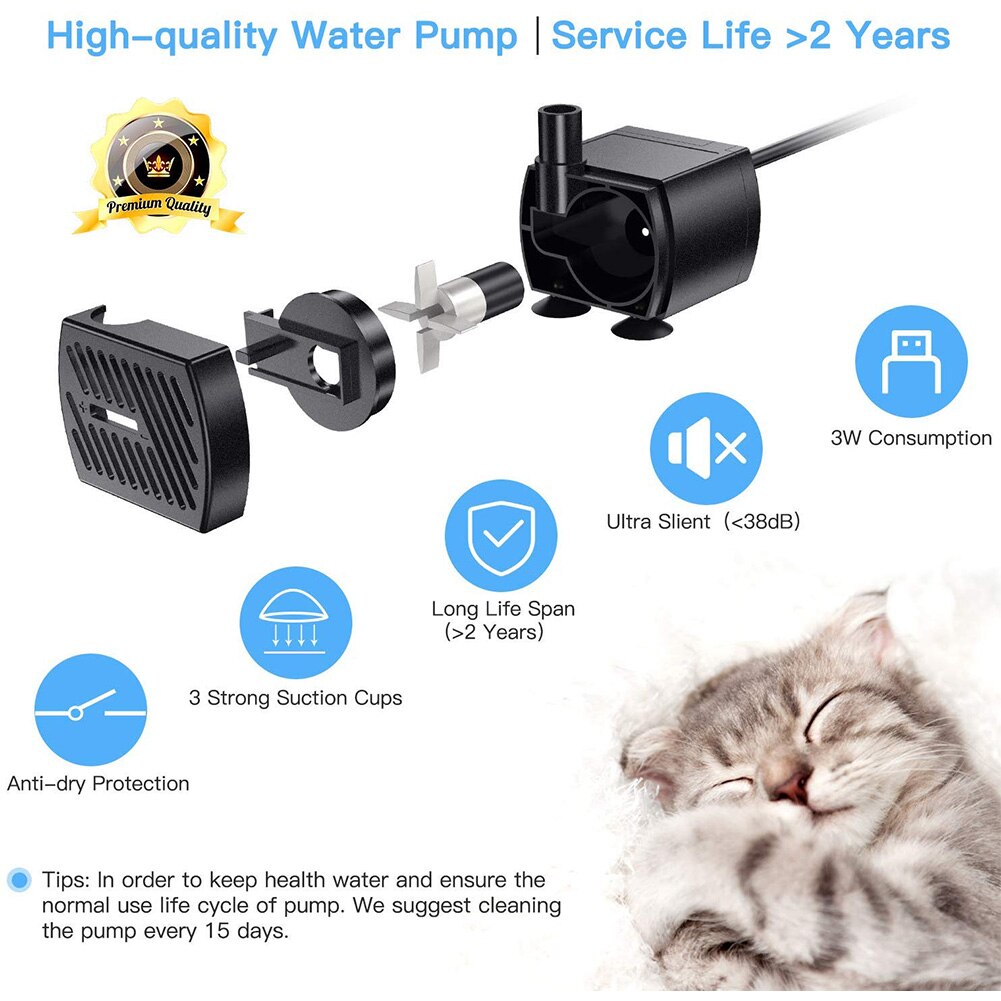 3L Automatic Cat Water Fountain Drinking with View Window Super Quiet Pet Water Dispenser 2 Water Modes Anti-Dry Protection