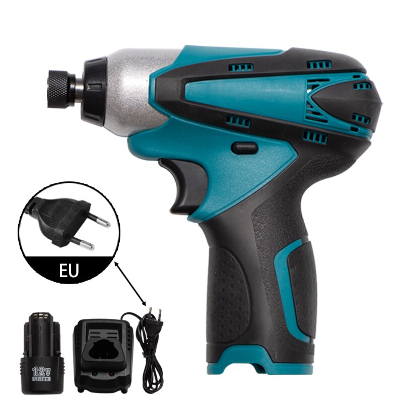 12V Electric Cordless Screwdriver Mini Wireless Power Driver DC Lithium-Ion Battery 110N.m Impact Drill For Makita 12V Battery: EU 1Charger 1Battery