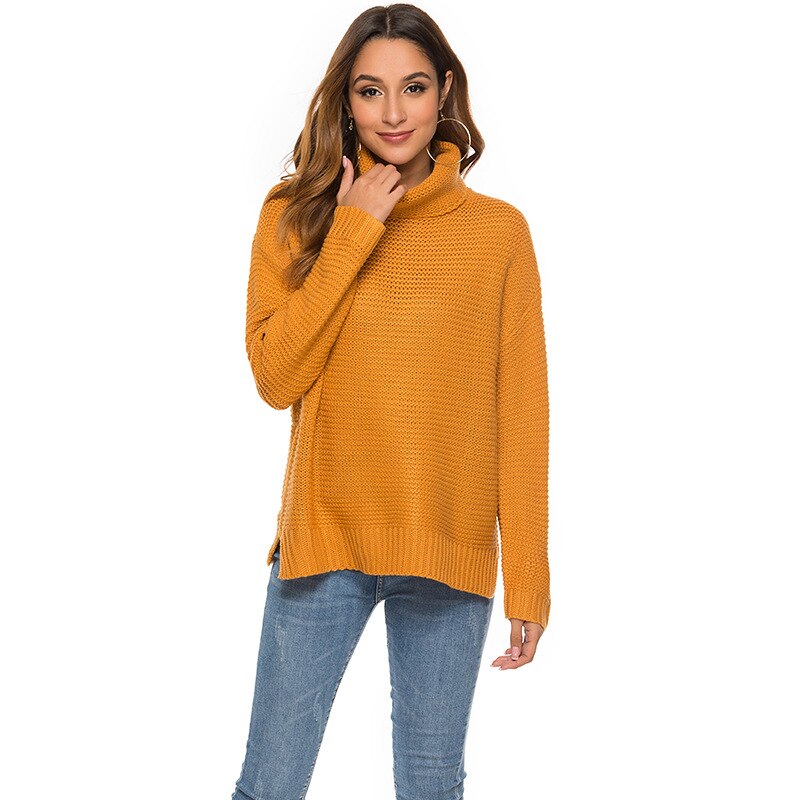 Winter Pullover Sweater Oversized Tops High Neck Long Sleeve Knitted Sweaters