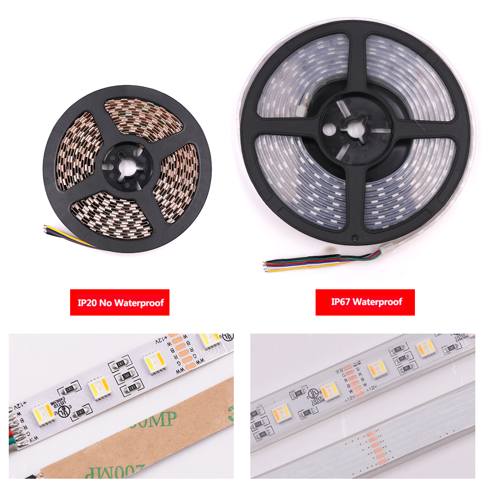 5 Colors in 1 Chip LED Strip 12V 24V RGBW RGBWW RGBCCT 30LEDs/M 60LEDs/M 96LED/M Waterproof LED Tape Flexible LED Ribbon ,5M