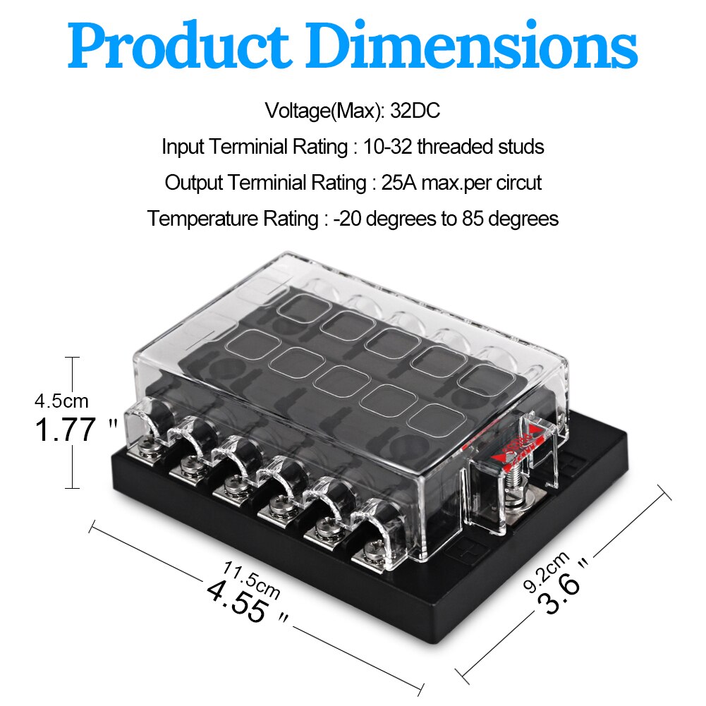 Caja de fusibles de 12 vías para barco marino, 12V 24V, Base de fusible, soporte de bloque, tuerca de tornillo, Terminal, fusibles gratis, indicador LED, cubierta impermeable