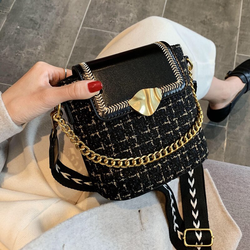 191227 Ivog Alledaagse Vrouwelijke Kleine Schoudertas Crossbody Handtas Zwart Bont Ketting Geometrische Emmer Tassen Voor Vrouwen