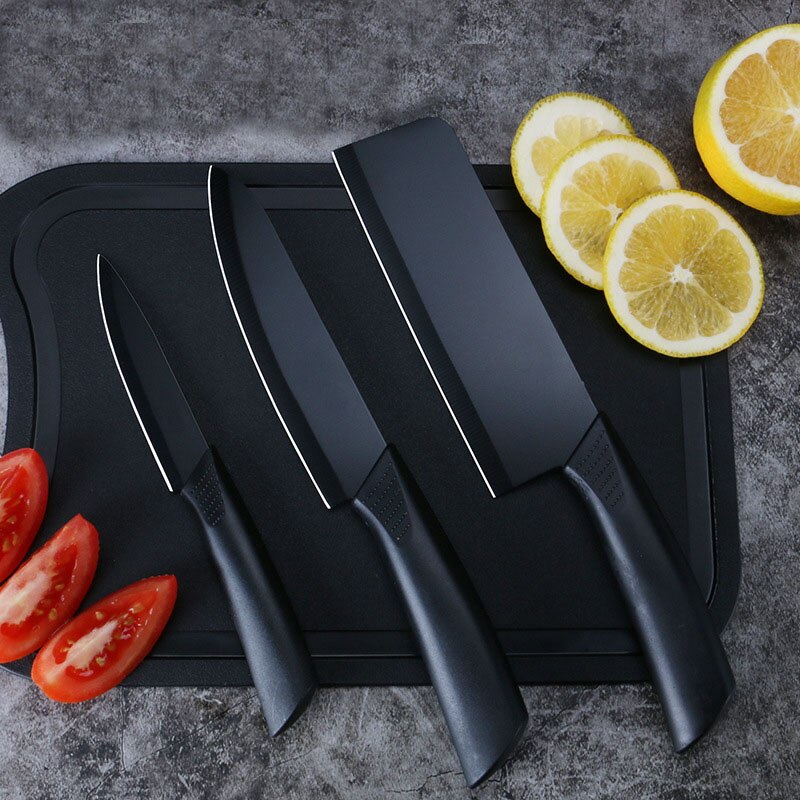 Chef Knife Stainless Steel Utility Paring Cutters Black Knife Cover Light Weight Rust-Proof Cutlery Kitchen Tools