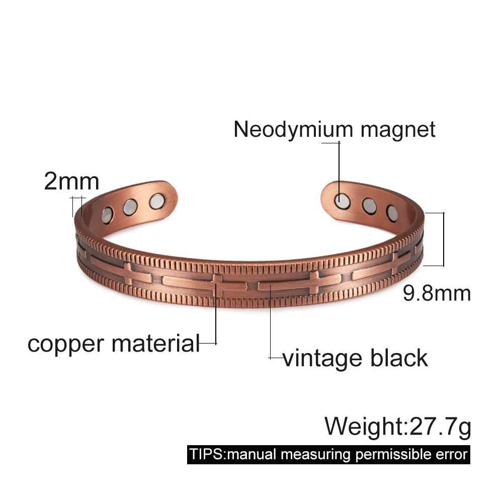 Real Copper Magnetic Health Bracelets Cross Arthritis Adjustable Pure Copper Brand Bracelet Man Energy Magnetic Therapy Bracelet