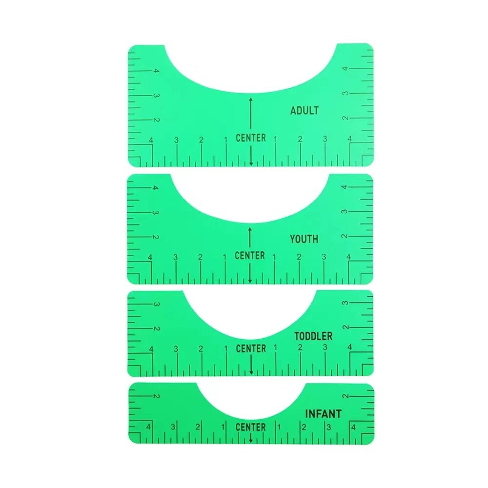 4PCS/SET Tshirt Ruler Acrylic T-Shirt Ruler Guide To Center Designs for Vinyl HTV Alignment Tool: Green