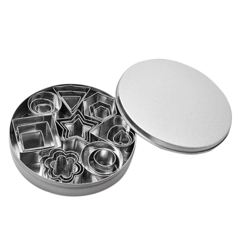 Geometrische Vormige Cookie Cutter Set 24 Vierkante Hart Driehoek Ronde Bakken Cutter Rvs Metalen Biscuit Cutter Mallen