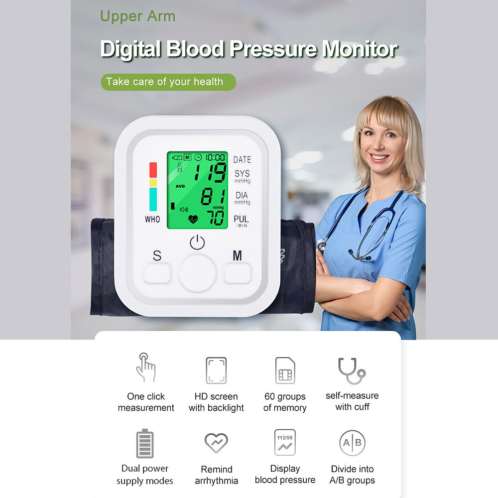 Electronic Blood Pressure Monitor Arm Digital Sphygmomanometer + Digital Infrared Forehead Thermometer