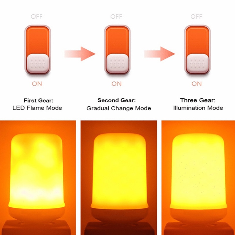 E27 Led Vlam Lamp 4 Modes Geel Vlam Effect Licht Lamp 85-265V Flickering Emulatie Fire Light Met zwaartekracht Sensor Decor Lamp