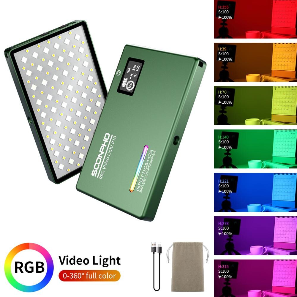 Soonpho Rgb Led Camera Licht Full Color Output Video Light Kit Dimbare 2500K-8500K Bi-Kleur panel Licht Met Cri 95 +: green