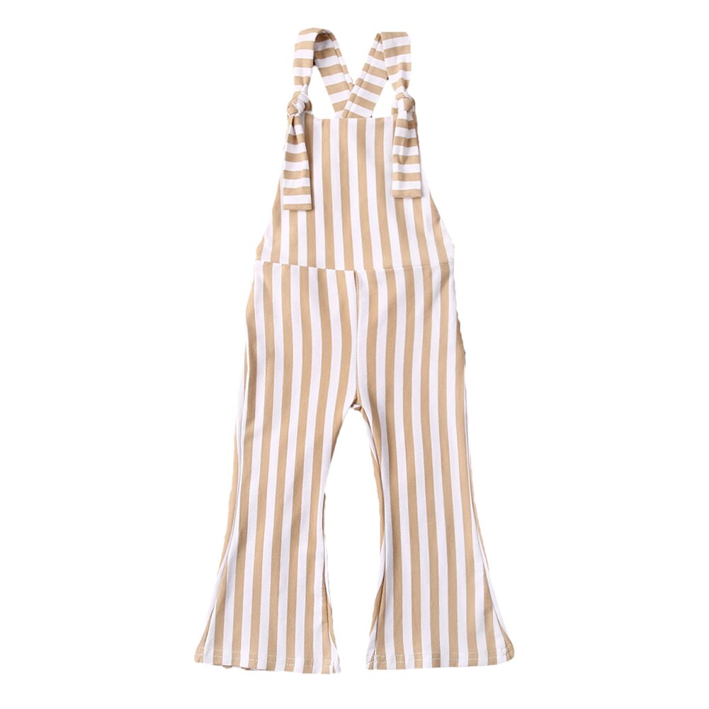 Summer Infant Baby Girls Rompers Overalls Striped Print Sleeveless Belt Jumpsuits Pants Clothes 6M-5Y: Khaki / 4T