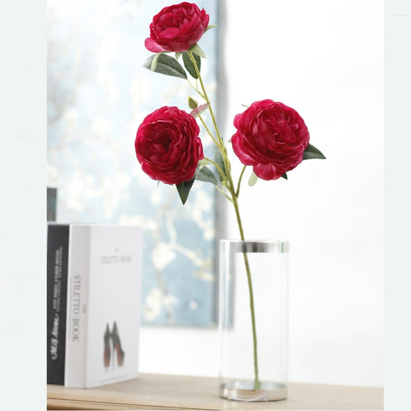 52cm silke kunstige blomster 5 hoveder pæon simulation planter familie bryllup hotel soveværelse pæon blomst dekoration: Rød
