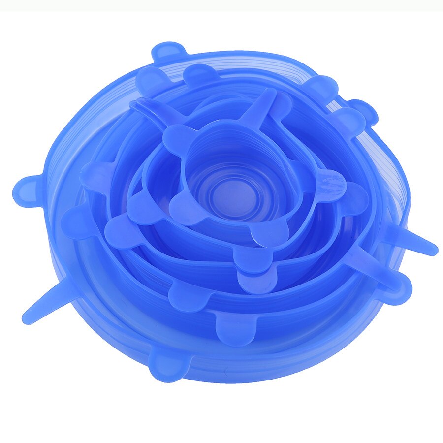 Tapas elásticas de silicona de grado alimenticio para tapa Universal de plástico transparente para comida, cuenco, olla, 6 uds.