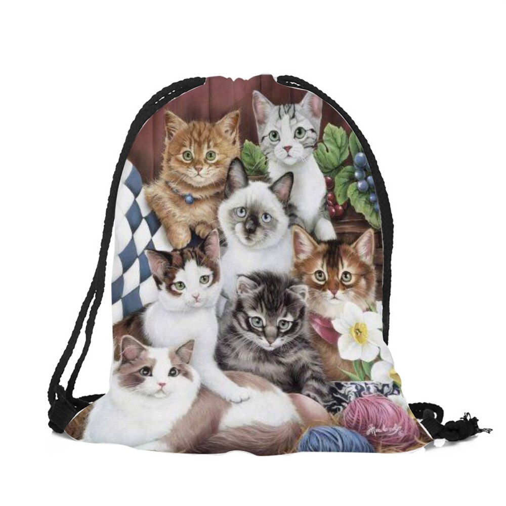 Sac A Dos Teenager School Backpack Lovely Funny 3D Kitten Cat Print Shoulder Bag for Girls Boys Casual Polyester Satchel Bag: 007