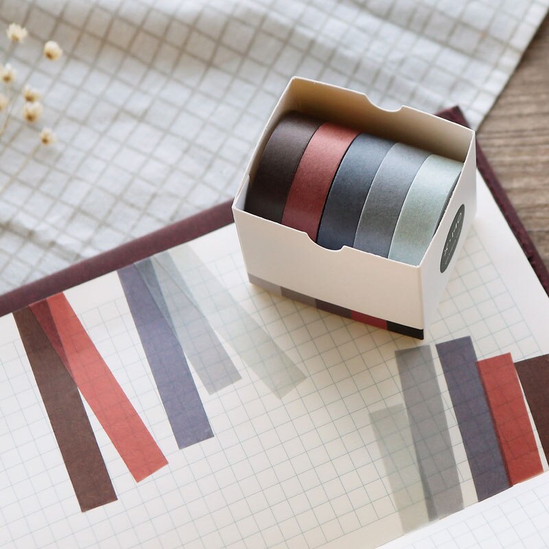 Ren efterårsfarve maskering washi klæbrig papir tape klæbende udskrivning diy scrapbooking deco washi tape parti  , 5 ruller / sæt