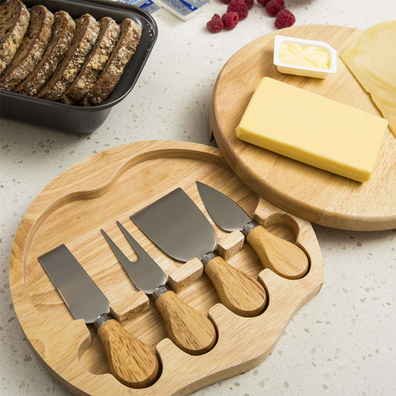 Juego de 4 cuchillos para queso, cubiertos para queso, cortador de queso de acero inoxidable, mango de madera, Mini cuchillo, cuchillo para mantequilla, espátula, tenedor