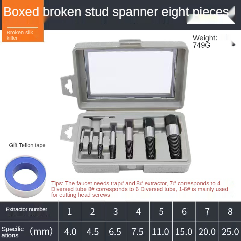 Screw Double-Head Extractor Water Pipe Broken Wire Universal Triangle Valve Forty Or Six Points Anti-Wire Repair faucet: white