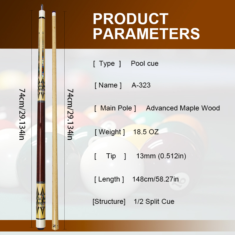 Nordamerikansk lönnmönstrad biljardkö med 13mm flerskiktade spetsar, biljardklubba för nybörjare, medelåldersspelare, 9-- bollars amerikansk biljardträning