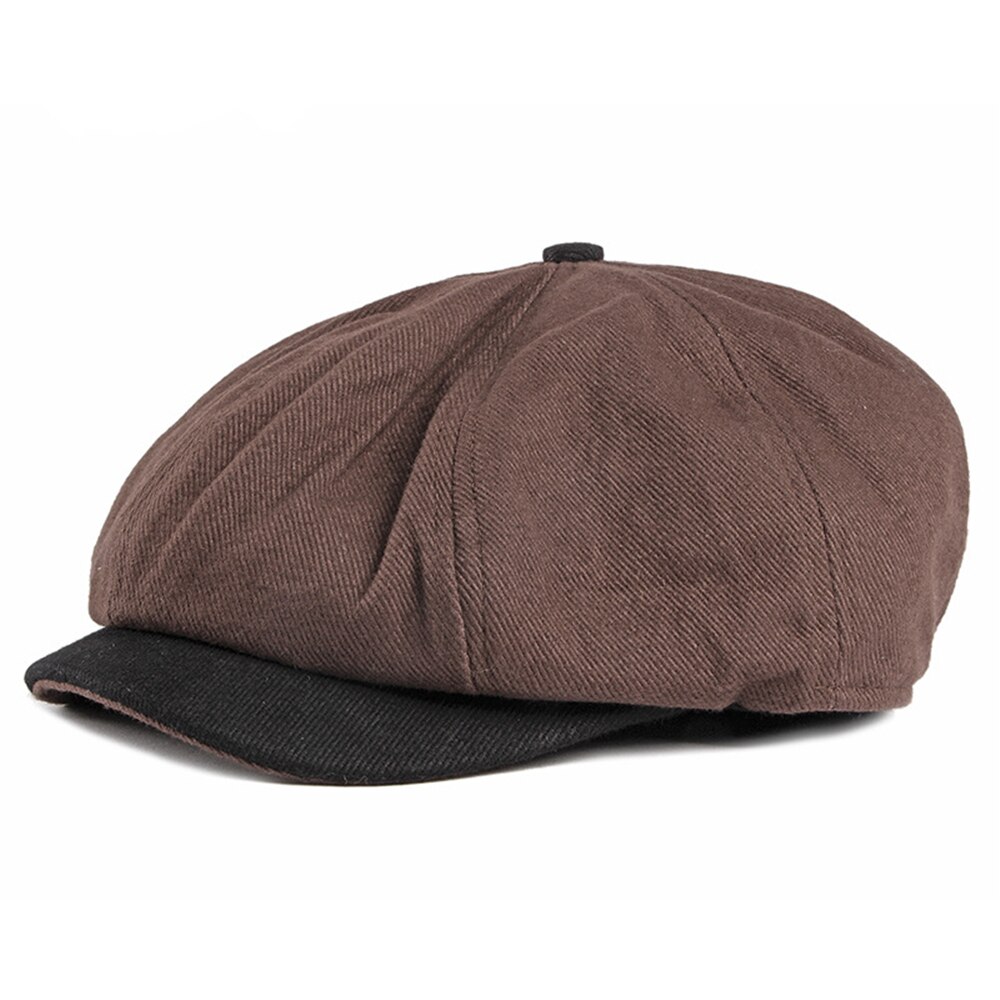 Bonnet de Style britannique en coton pour homme, béret en Patchwork de Style marin, casquette octogonale de printemps et d&#39;été: Dark Brown