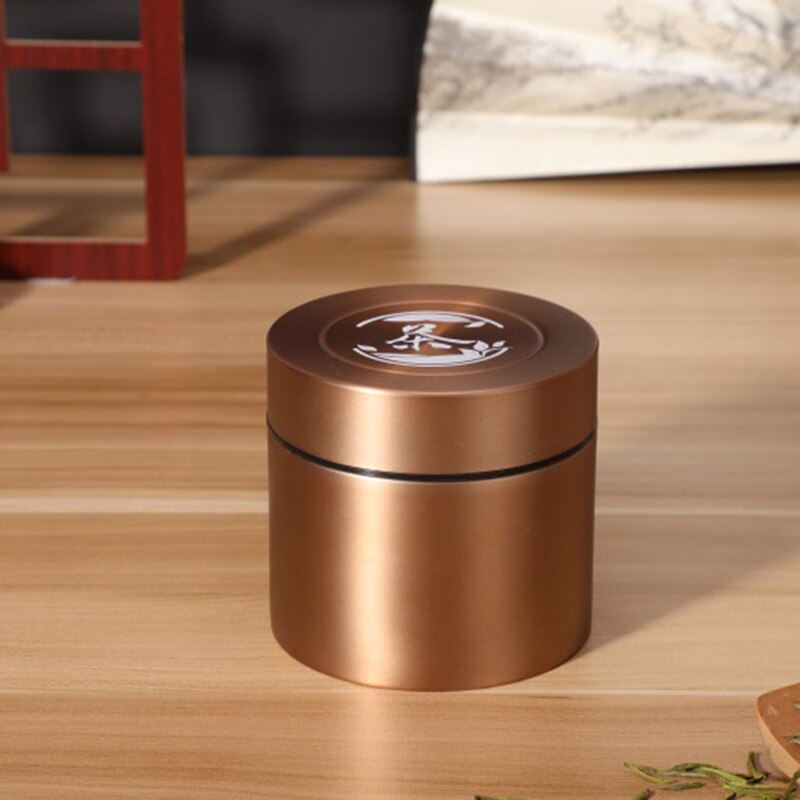 Stainless Steel Tea Caddy Large-capacity Sealed Leak-proof Tea Jar Round Tea Coffee Storage Jar: gold