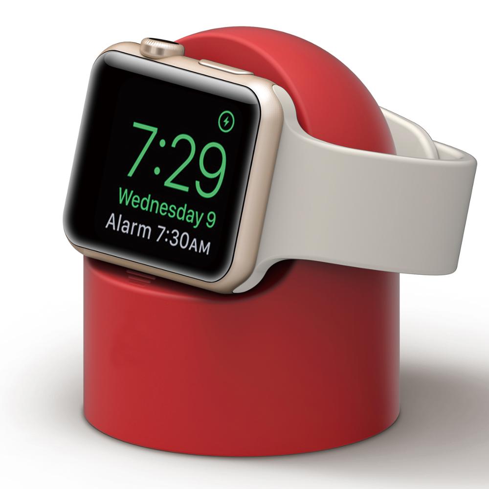 Holder til apple ur serie 6 5 4 3 2 1 se stand watchos natbord holder silikone hjemmeladestation til ur moderne: Rød