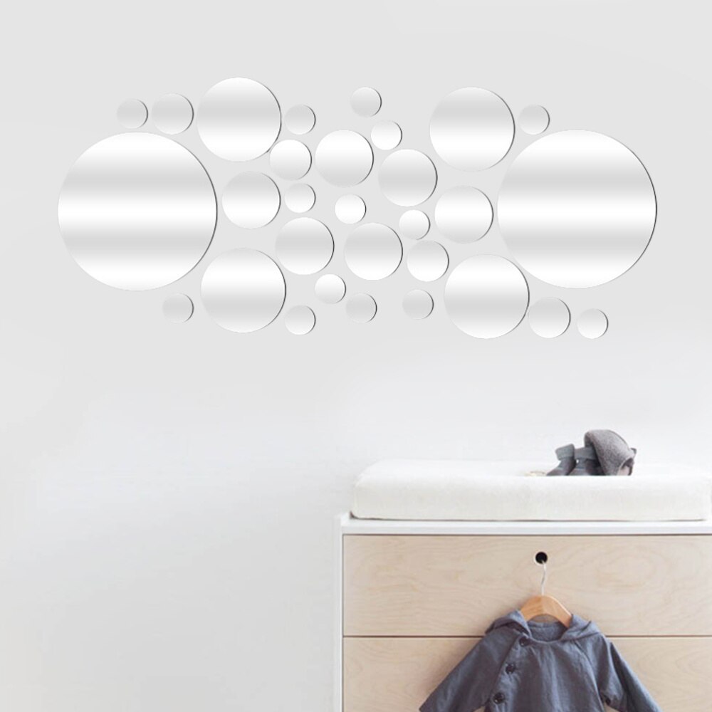 28PCS Mirror Wall Stickers Waterproof Removable Self Adhesive Round Mirror Wall Decal Decor for Hotel Home Office