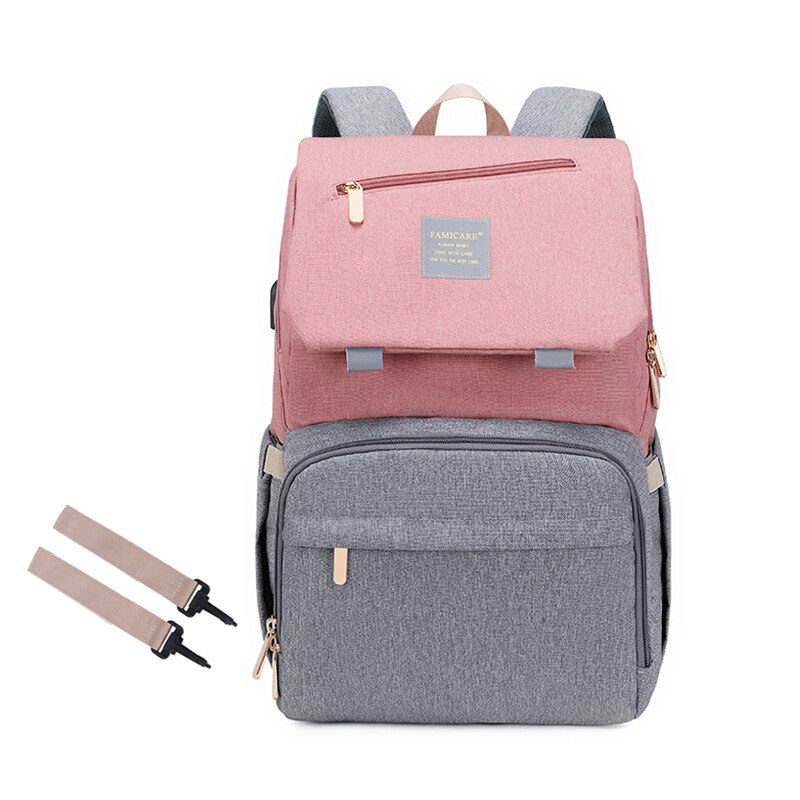 Mochila GRANDE para pañales de viaje, bolso para cambiador de bebé Mon, bolsa de pañales de enfermera para cochecito, mochila de maternidad, organizador de cochecito: pink 1